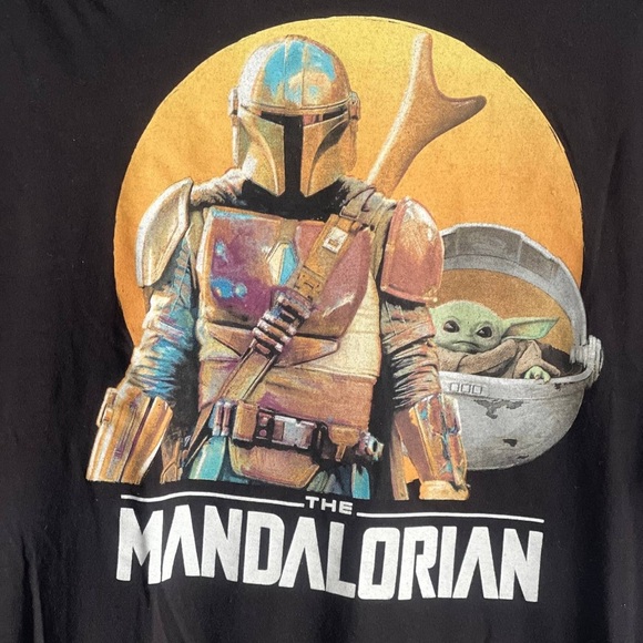 Star Wars Shirt Mens XL Black The Mandalorian Baby Yoda Boba Fett Graphic Print - Picture 2 of 5